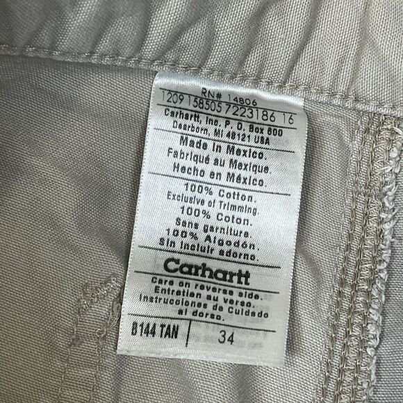 Vintage Carhartt Carpenter Canvas Shorts 34 Skater Workwear B144 Tan Khaki - Picture 7 of 14